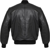 Men's Black Real Leather Zipper Baseball Bomber Jacket 