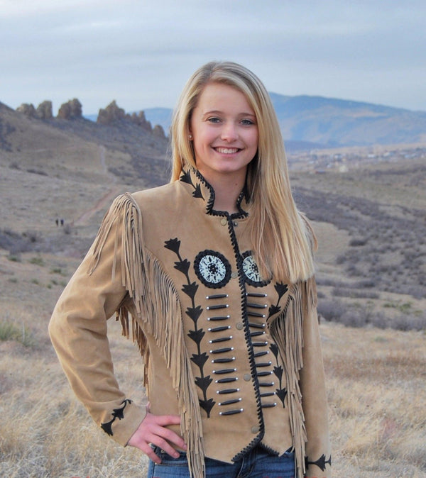 Western Cowgirl Leather Jacket Fringed Bones & Beaded, All Sizes