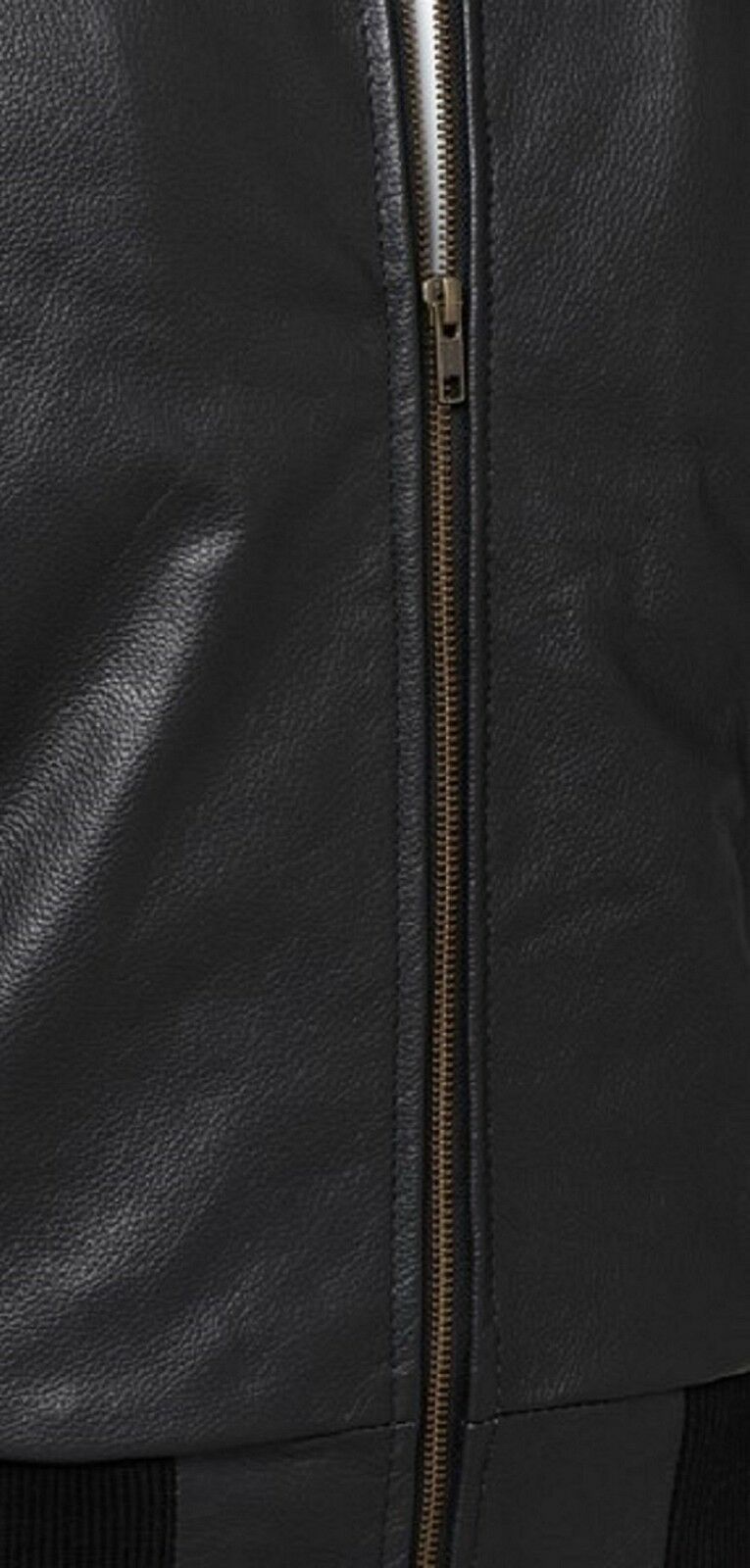 Men's Black Real Leather Zipper Baseball Bomber Jacket 