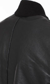 Men's Black Real Leather Zipper Baseball Bomber Jacket 