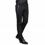 Punk Men Gothic Black Brocade Dress Pants Victorian Printed Bandage