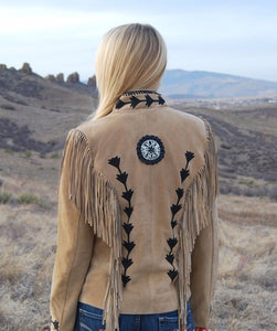 Western Cowgirl Leather Jacket Fringed Bones & Beaded, All Sizes