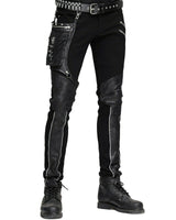 Men's Diesel punk Pants Jeans Black Gothic Punk Faux Leather Hip Bag