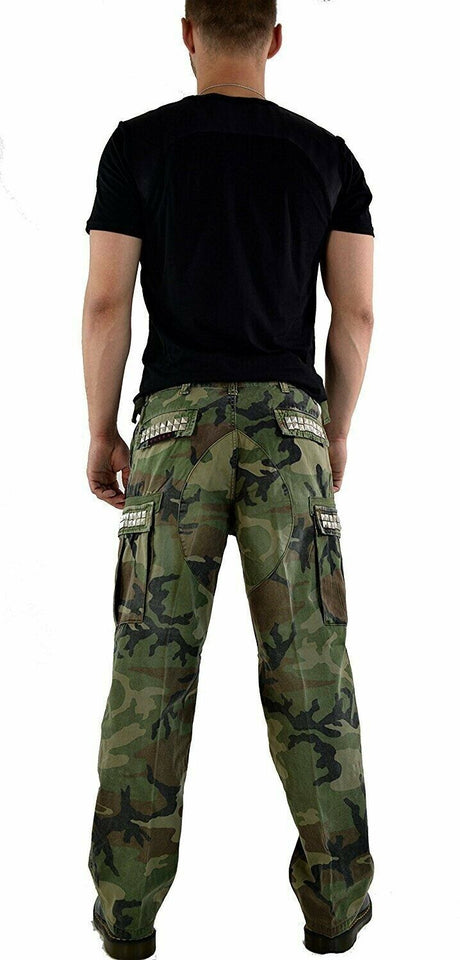 GOTHIC CYBER STEAMPUNK CAMO ARMY MILITARY BIKER JEANS PUNK ROCK MENS PANTS