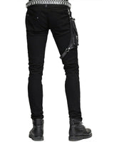 Men's Diesel punk Pants Jeans Black Gothic Punk Faux Leather Hip Bag