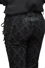Punk Men Gothic Black Brocade Dress Pants Victorian Printed Bandage
