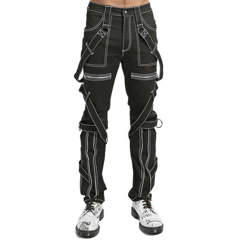 Gothic Mens Straps Zipper Stitch Trousers Rock Studs Metal/Chain Trouser Tripp Pants