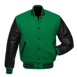 Men's Green Wool & Black Real Leather Jacket