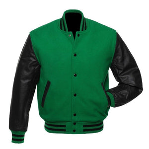 Men's Green Wool & Black Real Leather Jacket