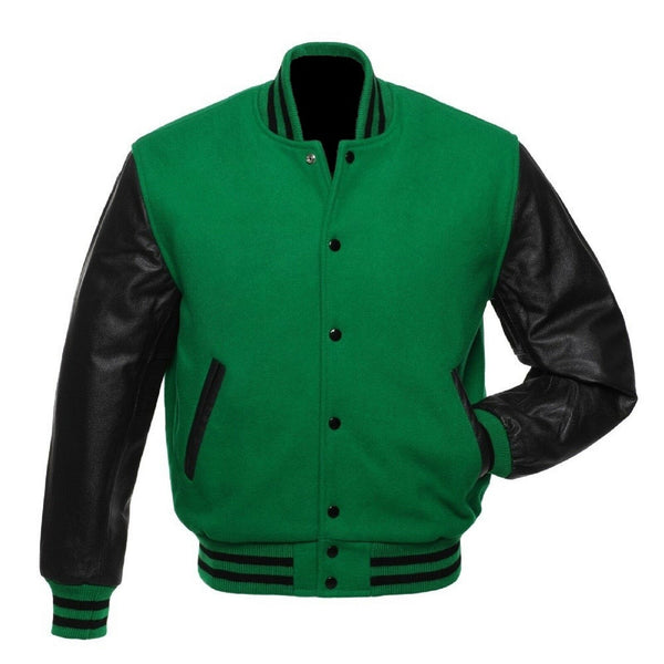 Men's Green Wool & Black Real Leather Jacket