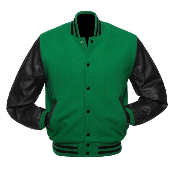 Men's Green Wool & Black Real Leather Jacket