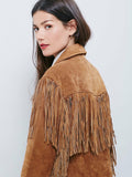 Women's Brown Color Western Style Fringed Coat Suede Leather Jacket