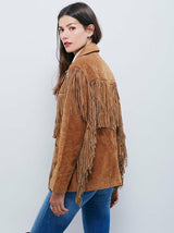 Women's Brown Color Western Style Fringed Coat Suede Leather Jacket