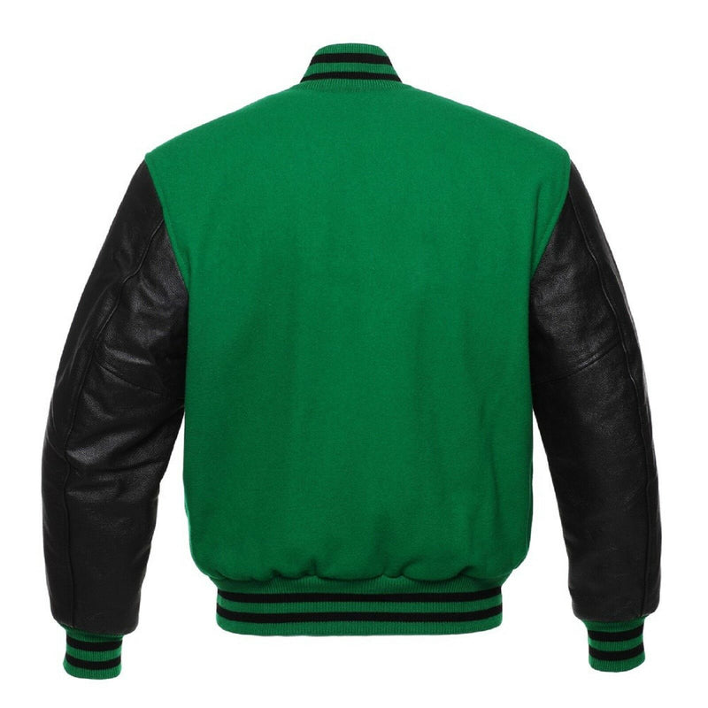 Men's Green Wool & Black Real Leather Jacket