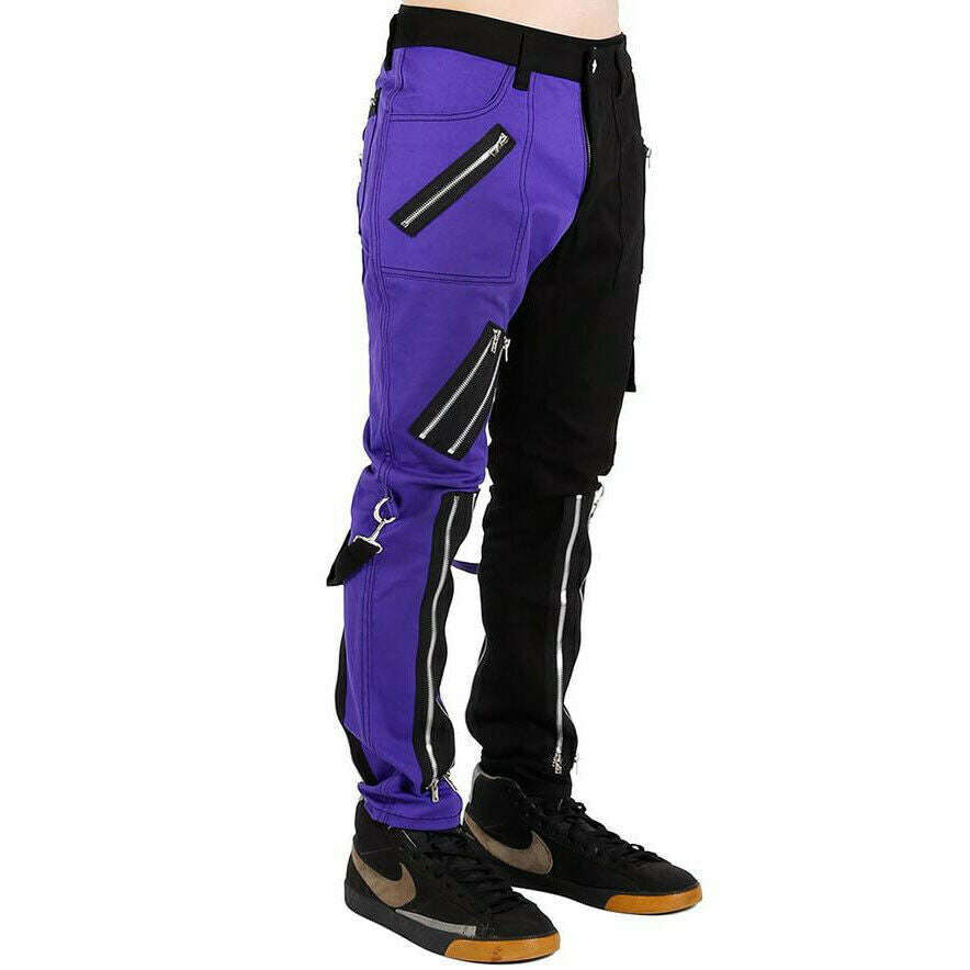 Gothic Bondage Men Pant Alternative Punk Rock Split Leg Purple/Black