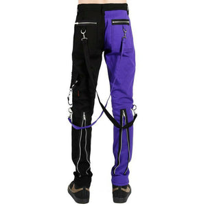 Gothic Bondage Men Pant Alternative Punk Rock Split Leg Purple/Black