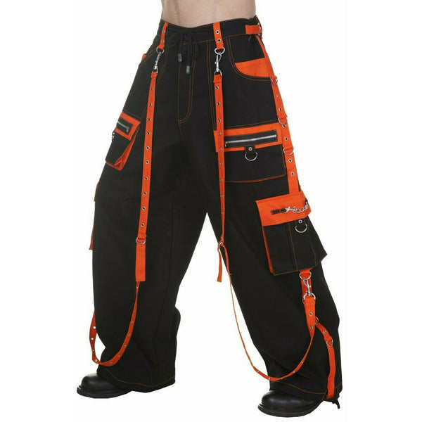 Gothic Men's Bondage 4 Pocket Trouser Punk Rock Black & Orange Tripp Pant