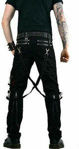 Mens Gothic Straps Zipper Trousers Punk Rock Studs Metal & Chain Trouser Pant