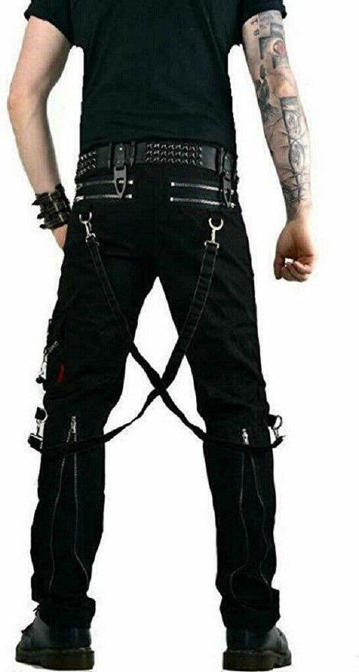 Mens Gothic Straps Zipper Trousers Punk Rock Studs Metal & Chain Trouser Pant