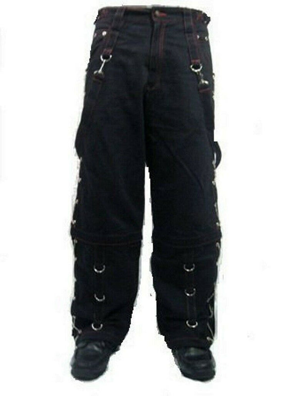 Metal Eyelet Mens Studded Chains Zips Red Stitching Baggy Skater Pants Trousers