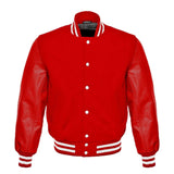 Red Wool & Red Real Leather Sleeves Letterman College 