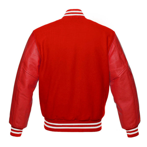 Red Wool & Red Real Leather Sleeves Letterman College 