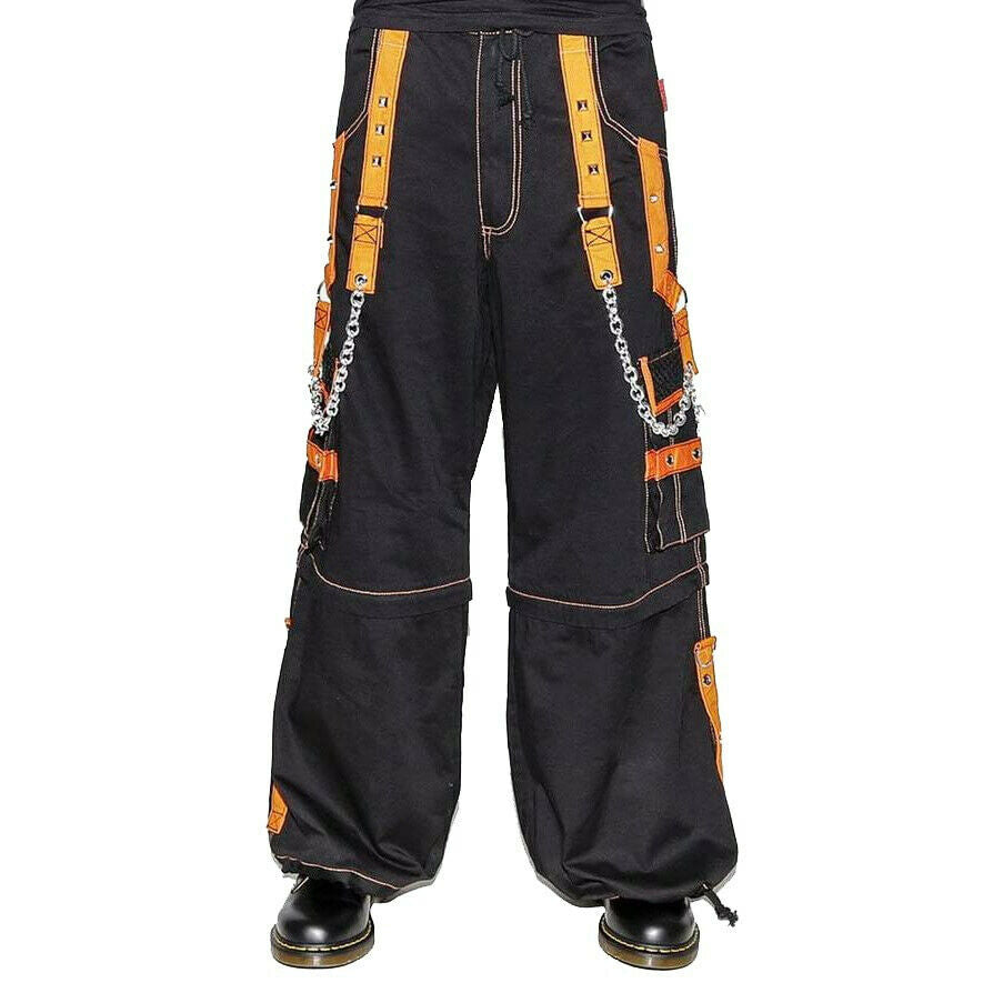 Men Bondage Skater Black/Orange Gothic Punk Rocker Cyber Goth Pant