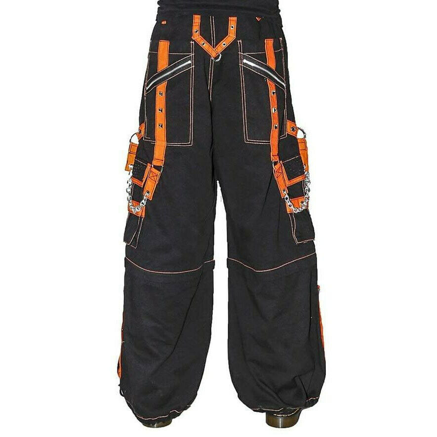 Men Bondage Skater Black/Orange Gothic Punk Rocker Cyber Goth Pant