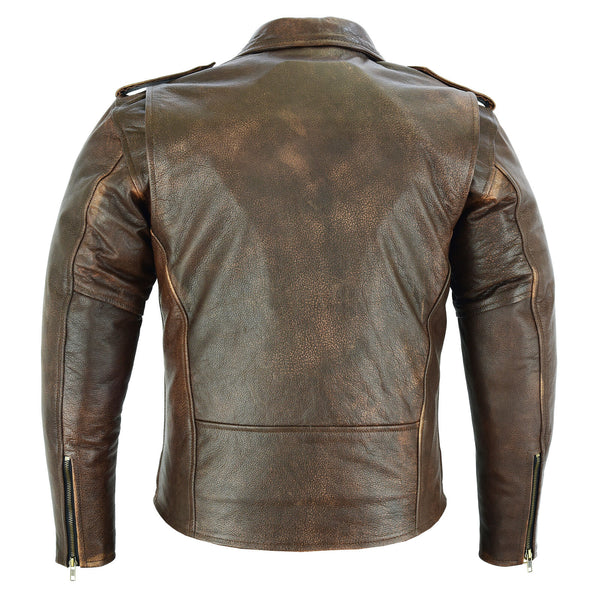 Men's Brown Leather Motorbike Jacket Marlon Biker Motorcycle 