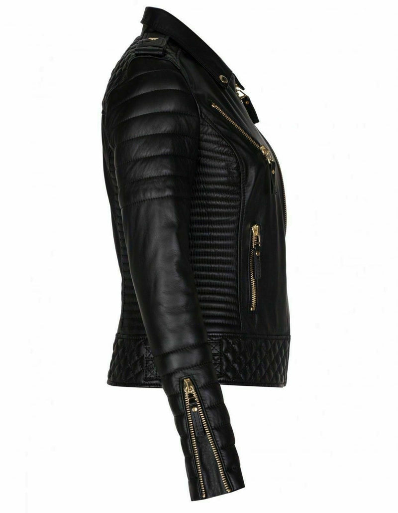 Motorbike Ladies High Quality Leather Jacket Biker Motorcycle Slim fit Design - Fashions Garb