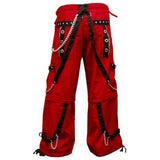 Gothic Men's Red Tripp Pant Trouser Black Straps Punk Rock Metal Chain