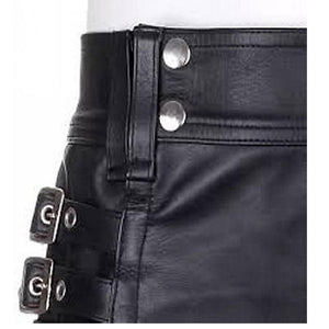 Men's Stylish Black Leather Kilt Twin Cargo Pockets Cowhide Leather