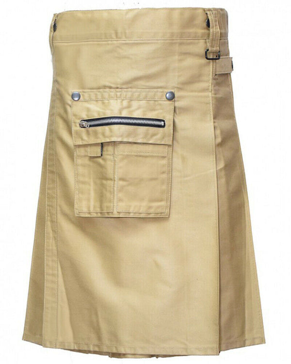 Scottish Front Pocket Khaki Kilt Fashion Utility Kilts For Men