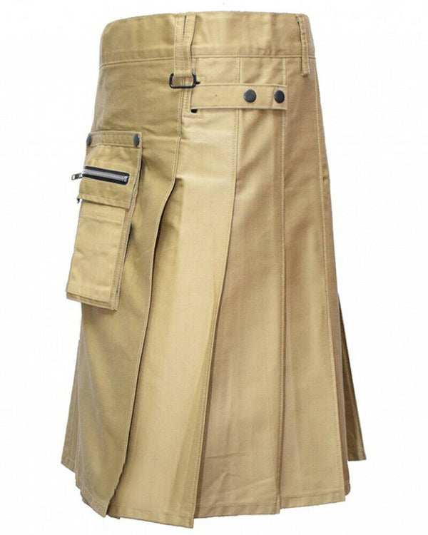 Scottish Front Pocket Khaki Kilt Fashion Utility Kilts For Men