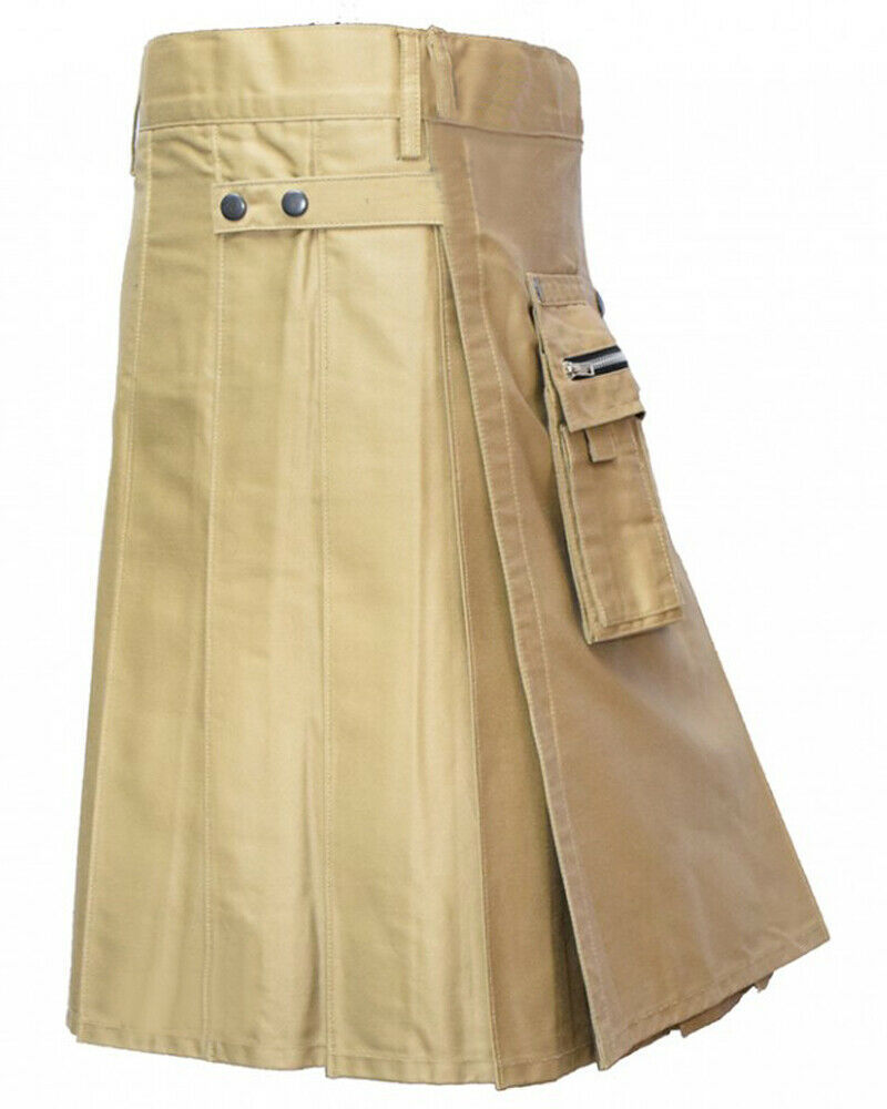 Scottish Front Pocket Khaki Kilt Fashion Utility Kilts For Men