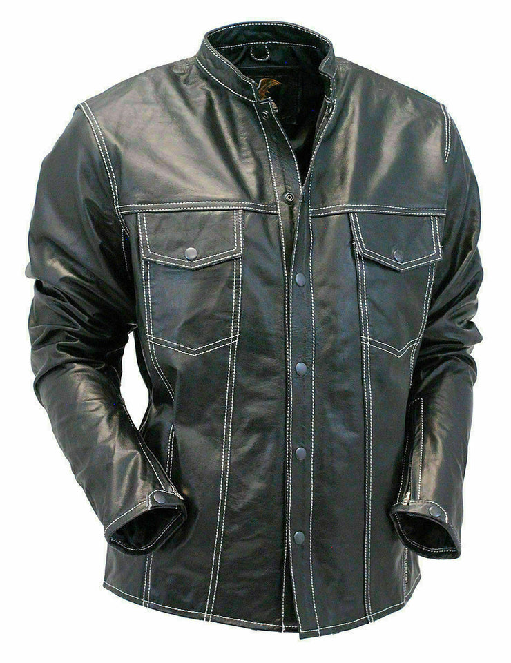 Men's Black Leather Casual Wear Shirt