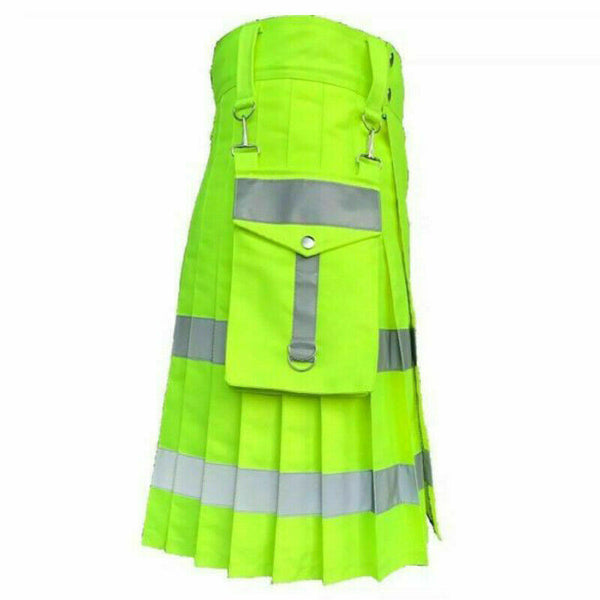 Men's Fireman Firefighter Utility Kilt Neon Green Utility Fashion Kilt For Men
