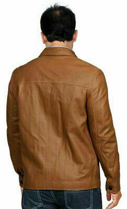 Men's Brown Leather Shirt Long Sleeve Party Club