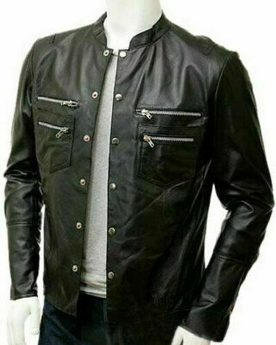 Black Men's Leather Shirt Long Sleeve Party Club
