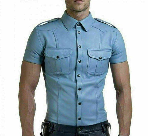 Men's Leather Stylish Soft Blue Shirt