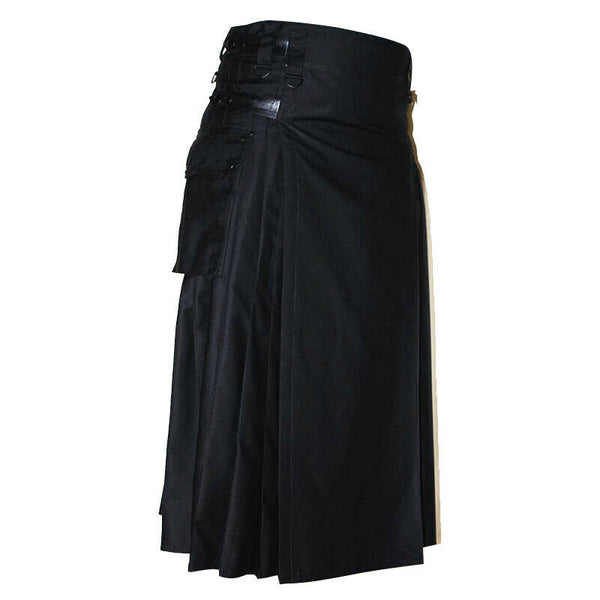Men's Scottish Long Fashion Utility Kilt Black Kilts