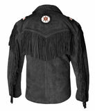 Men's Western Leather Jacket With Fringe & Bead Work