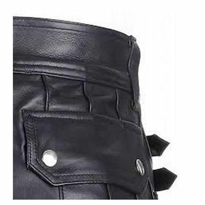 Men's Stylish Black Leather Kilt Twin Cargo Pockets Cowhide Leather