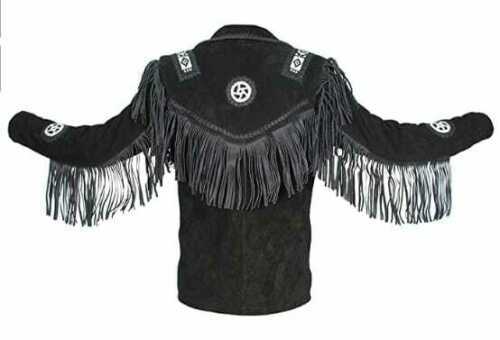 Men's Leather Jacket With Fringe & Bead Work