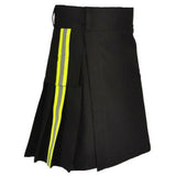 Scottish Mens Black Fireman Kilt Utility Firefighter With Green Reflective Tape Kilt