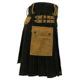 Men's Black Deluxe Scottish Kilt Fashion Utility Kilts For Men