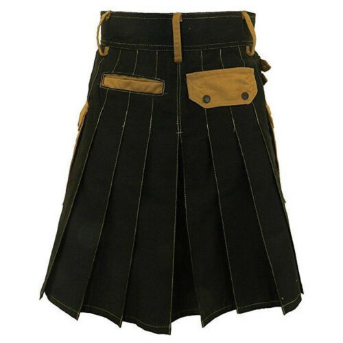 Men's Black Deluxe Scottish Kilt Fashion Utility Kilts For Men