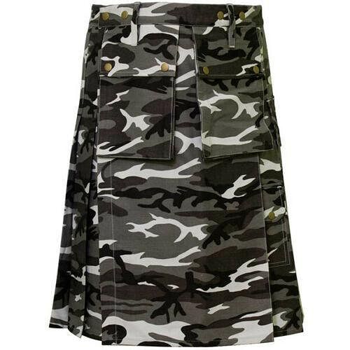 Scottish Men 100% Cotton Urban Camouflage Formal Police Kilt