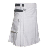 Scottish Men Utility Kilt White Utility Kilt Leather Straps Fashion Active Sport