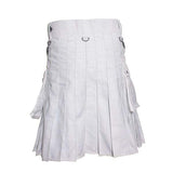 Scottish Men Utility Kilt White Utility Kilt Leather Straps Fashion Active Sport